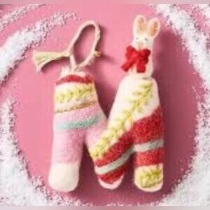 Anthropologie Felted Ornament Forest Friends Monogram “M” Bunny Rabbit NWT